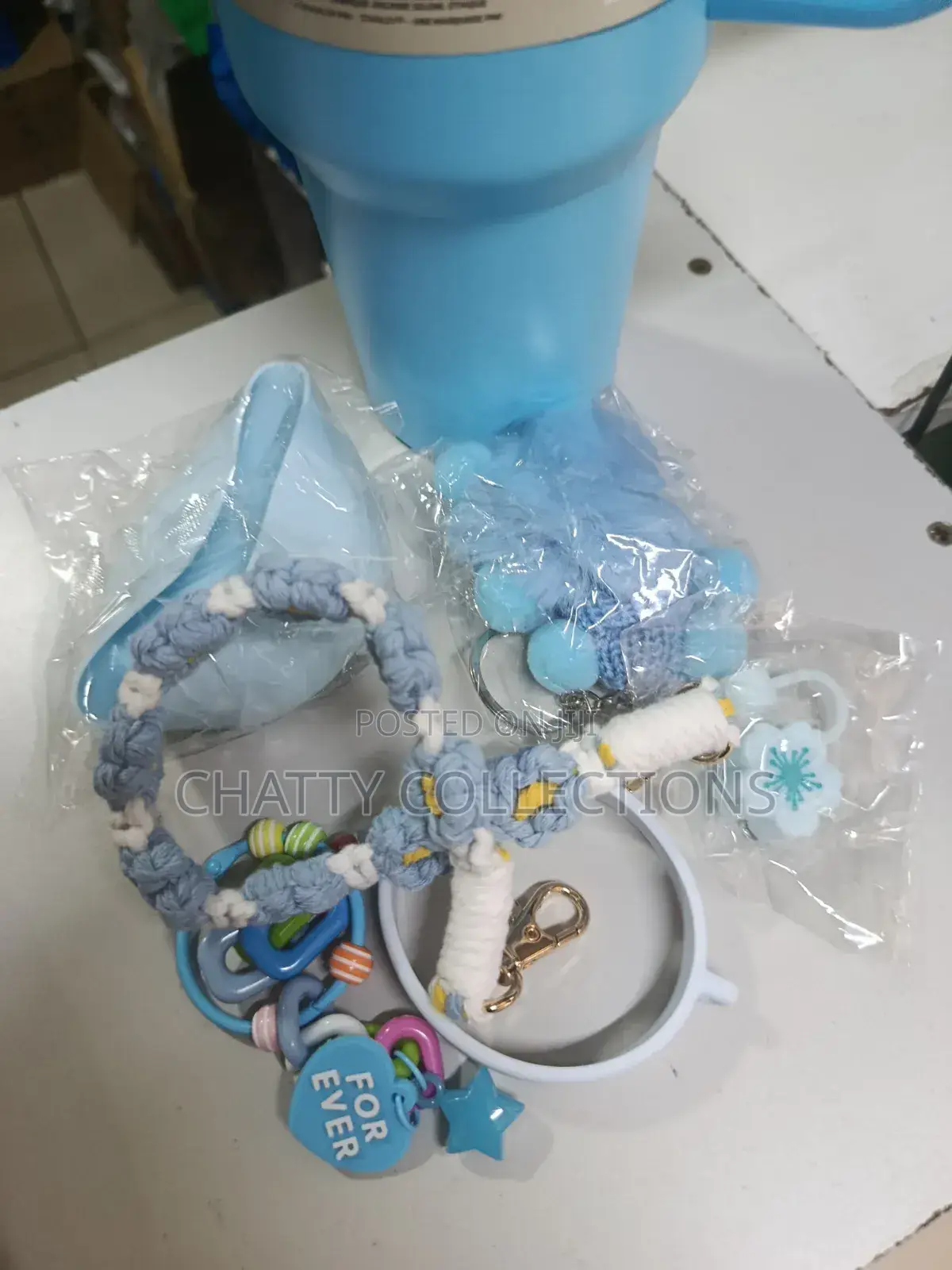 Blue Stanley Mug With Decorative Accessories