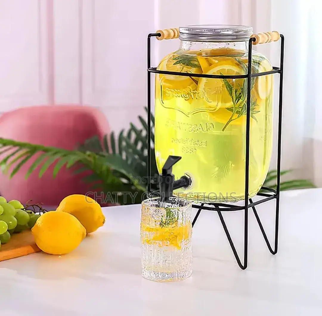 8 Litres Glass Juice Dispensers With Metallic Stand