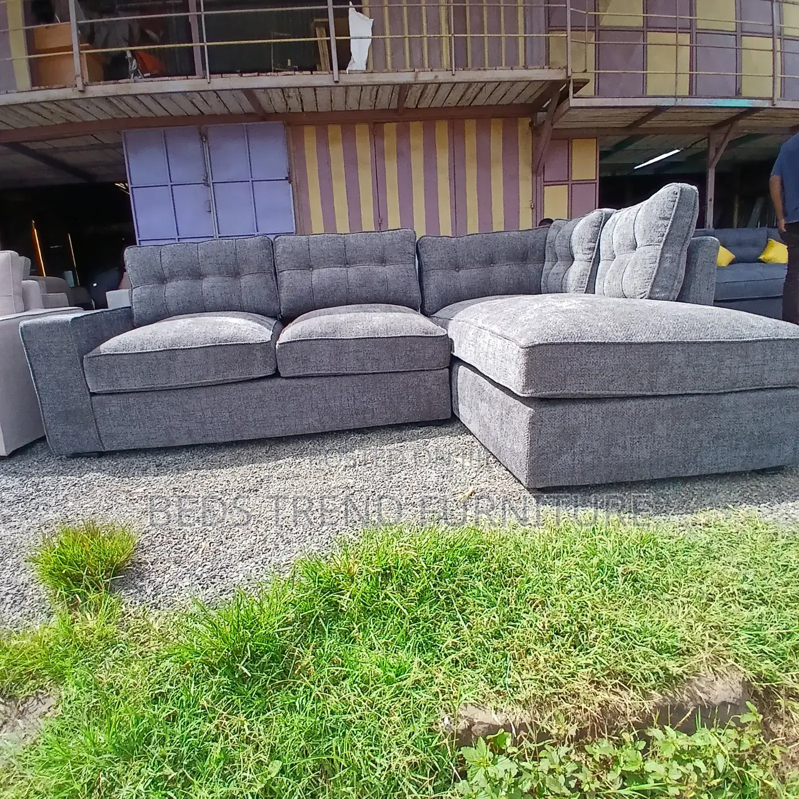 6 Seater Grey L Seat With a Double Fabric