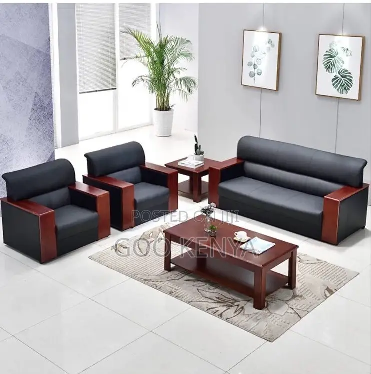 Office Waiting Sofa; Luxury 5 Seater Leather Office Sofa Set
