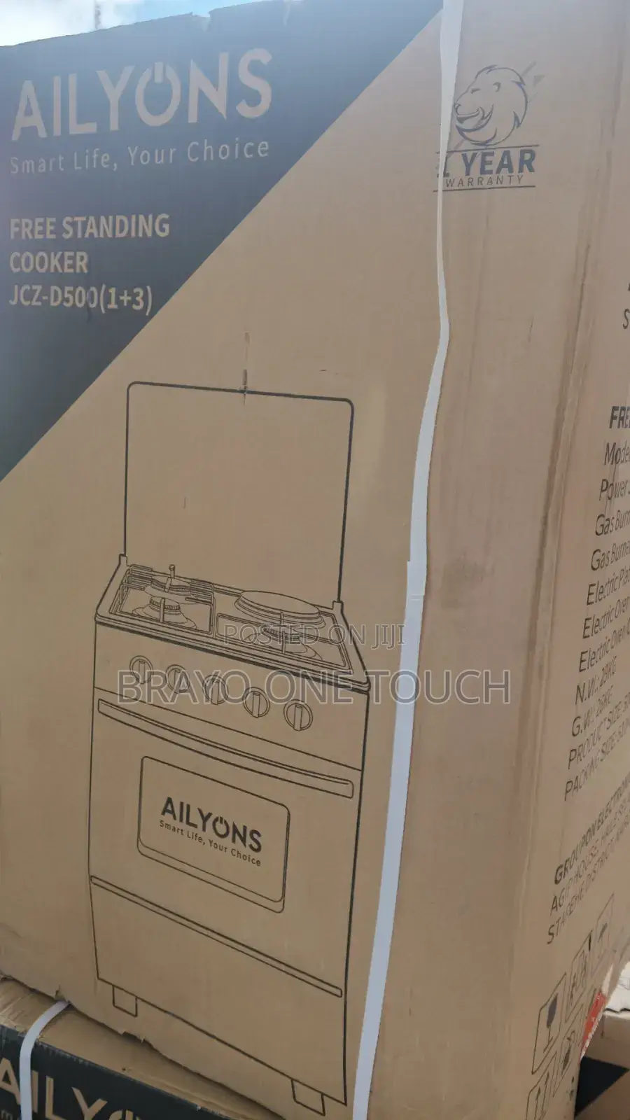Ailyons Standing Cooker 3 Gas + 1 Electric, 50×55 JCZ-D500(1+3)