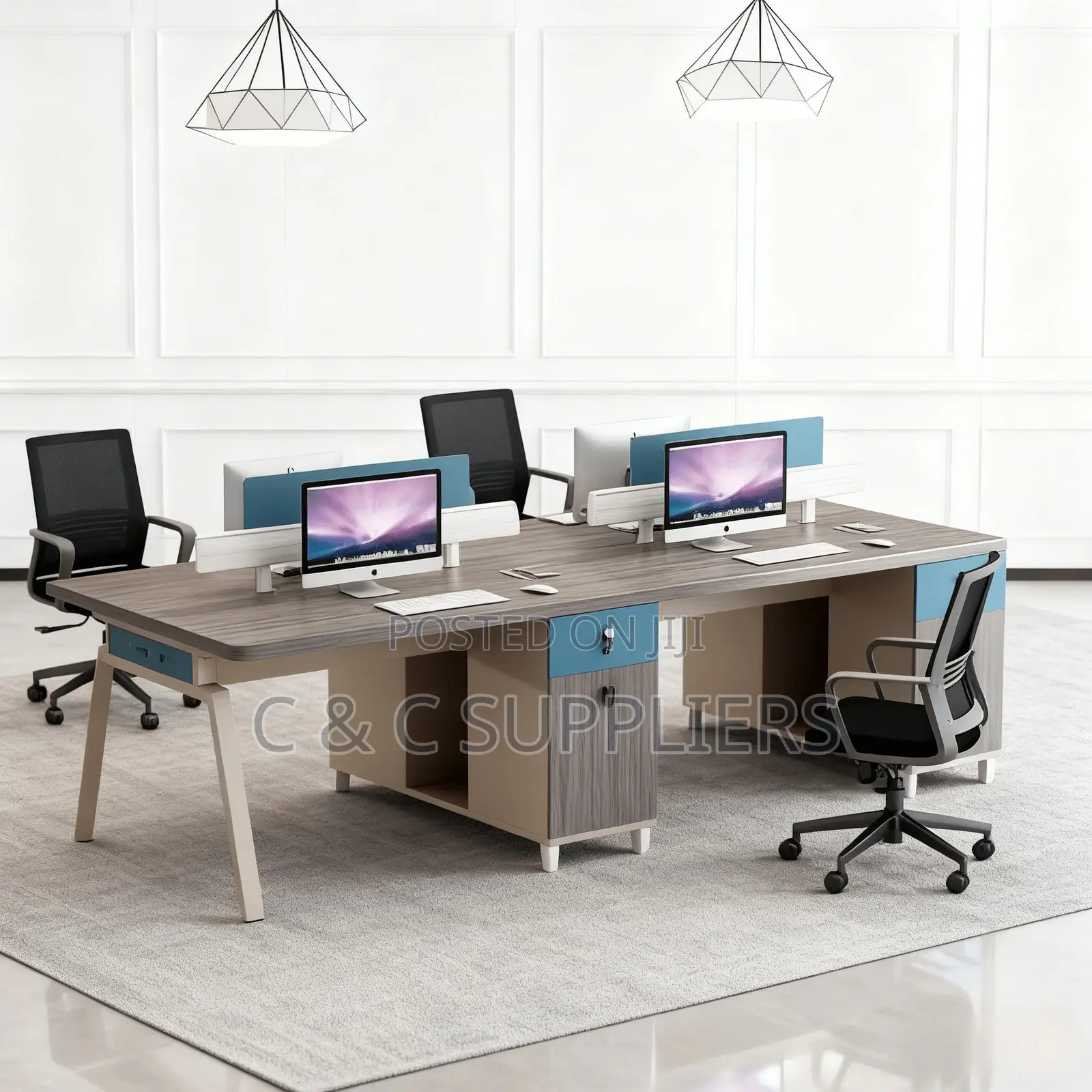 Office Desks; 4-Way Modular Office Workstation With Drawers