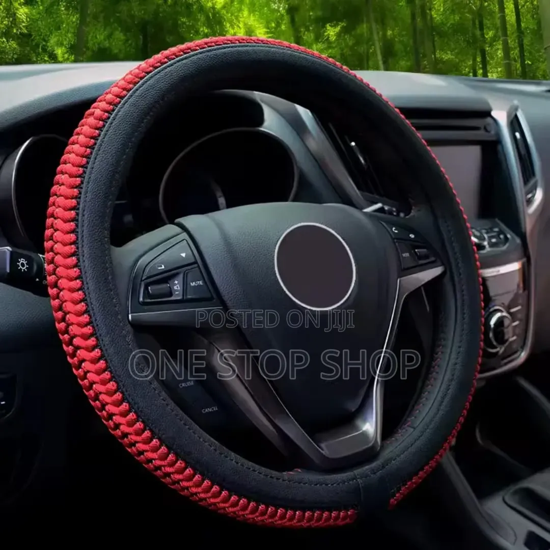 Black Maroon Pattern Stitching Decorative Look Steering Wheel Cover