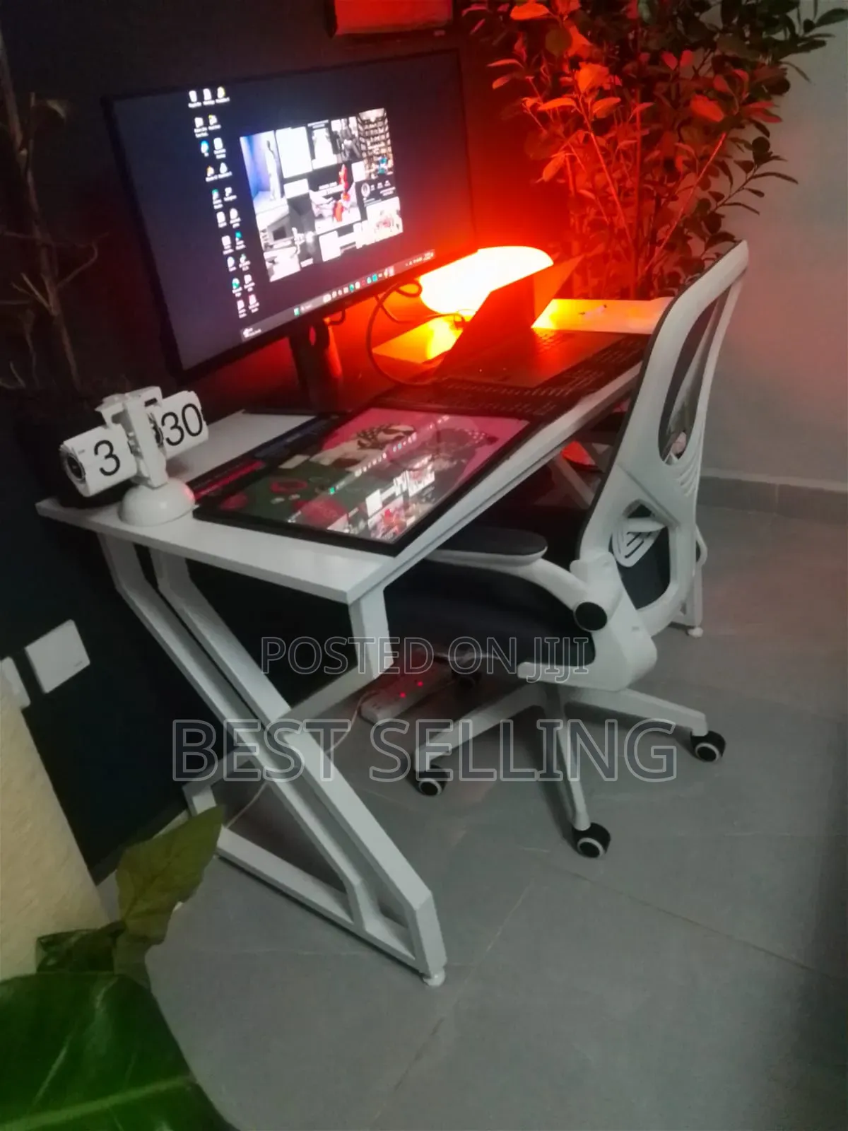 Premium Happy Client White Metallic Office Desk and Chair