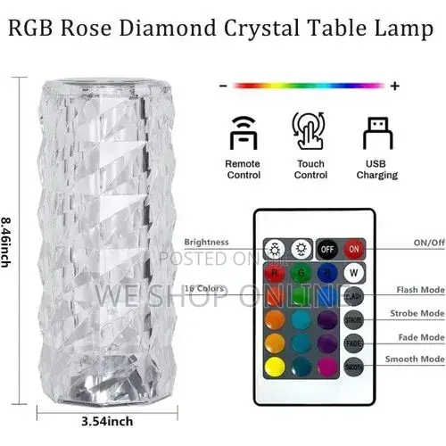 Crystal 16 Color Changing Table Lamp With Remote Control