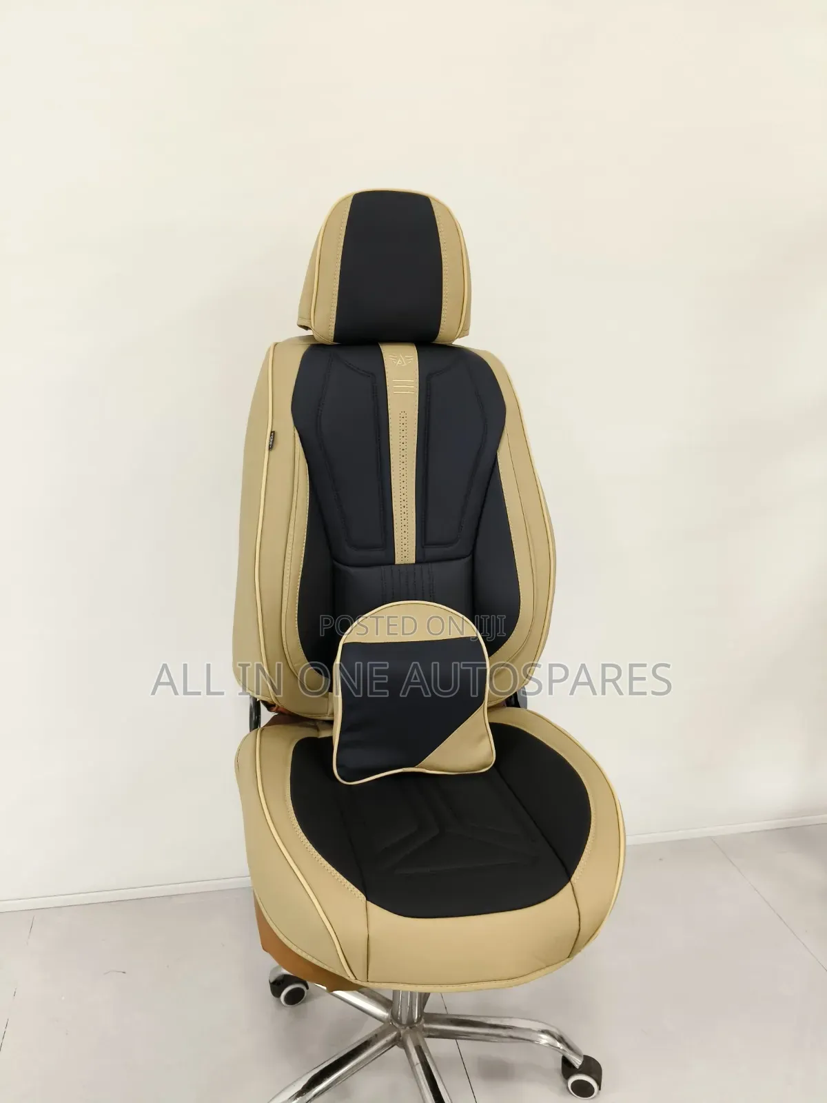 Black Beige Pure Leather 5seaters Seat Covers With Headrest Pillows