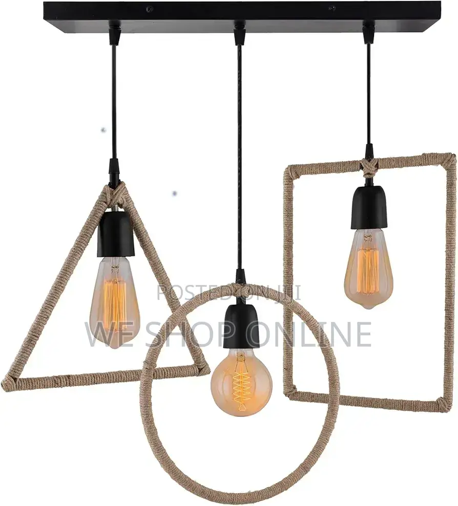 3pcs Hemp Rope Rectangle/Triangle/Round Pendant Lightwith Braided Rope