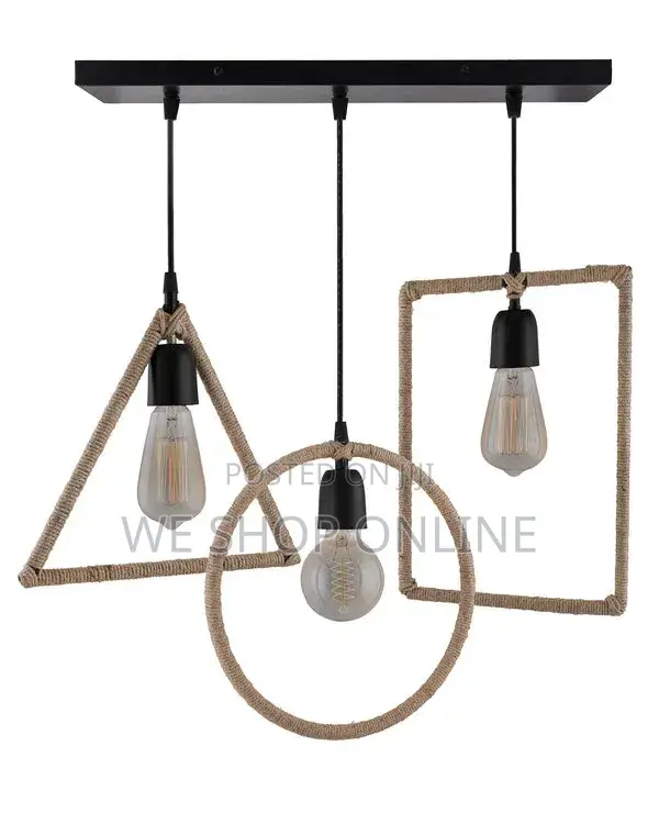 3pcs Hemp Rope Rectangle/Triangle/Round Pendant Lightwith Braided Rope