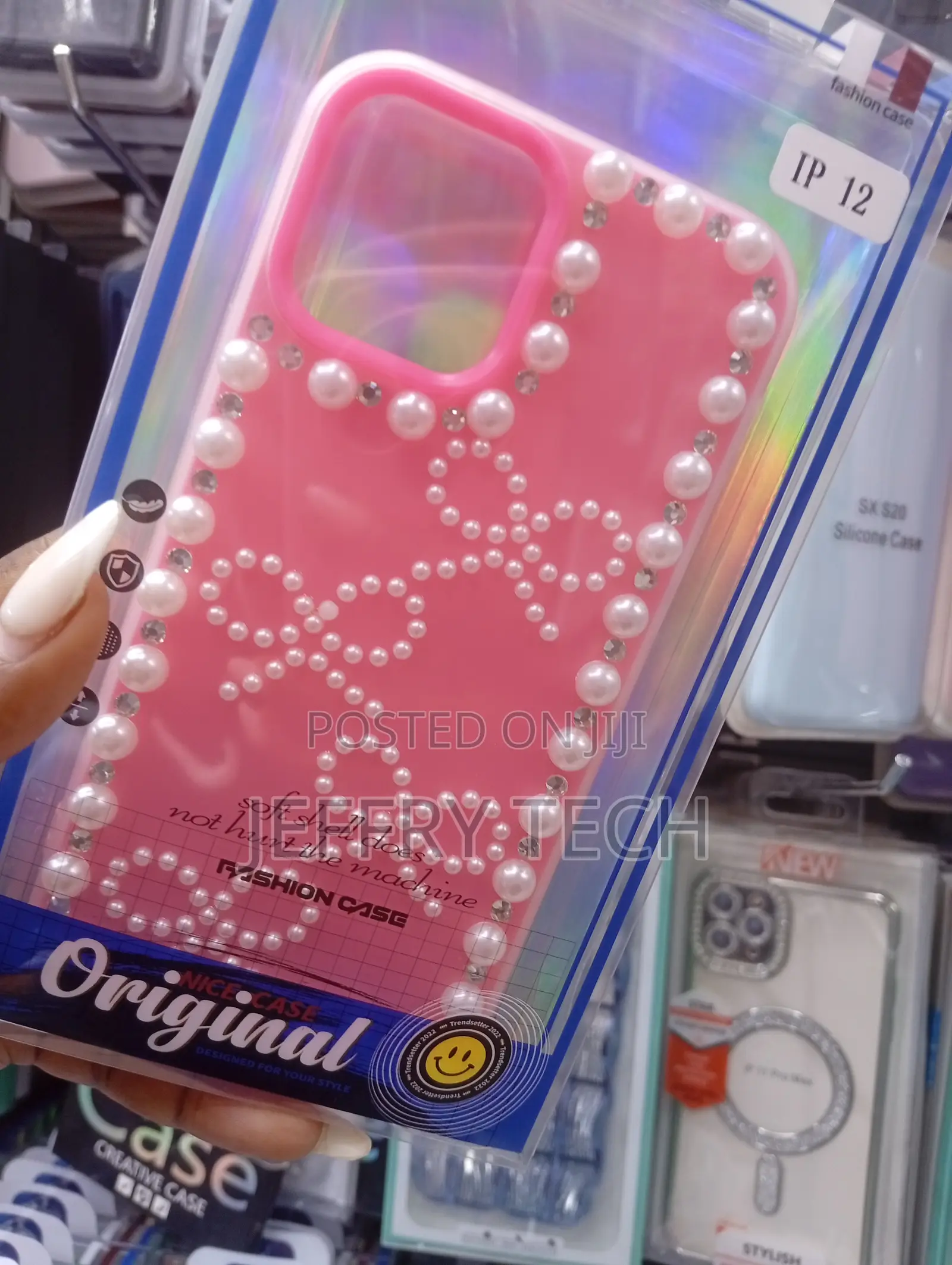 iPhone 12 Pink "Fashion Case" With a Pearl Border