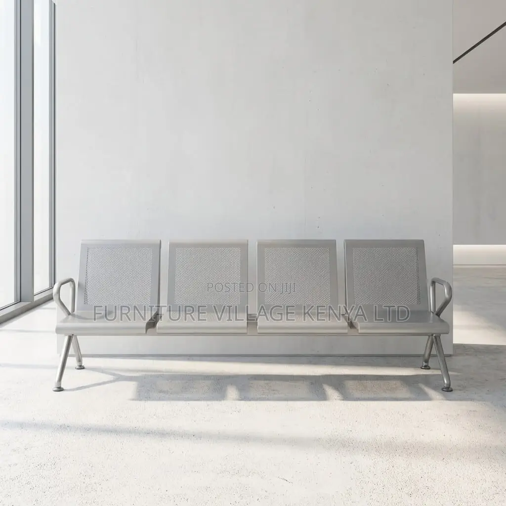 4-Seater Full Steel Office Reception Waiting Bench
