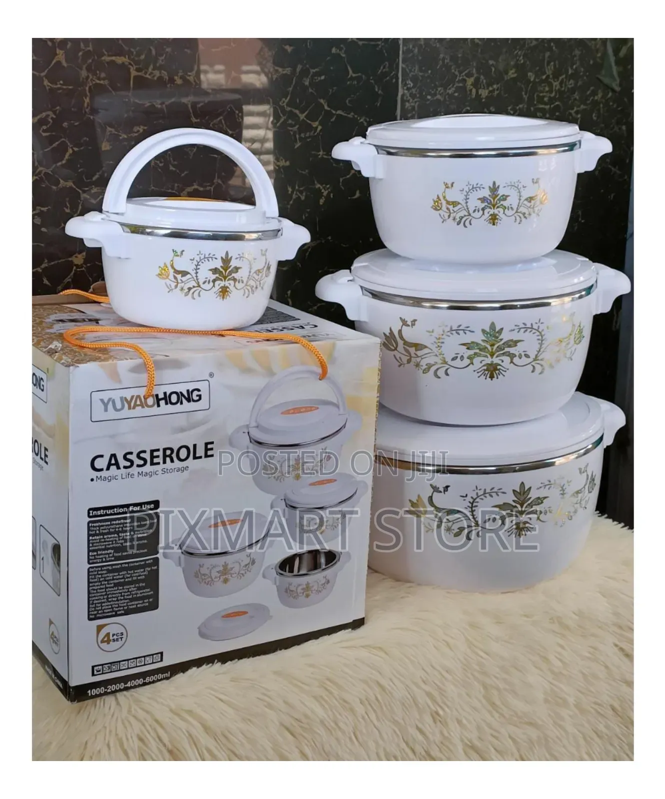 Elegant 4pcs Insulated White Hotpot Casserole Set