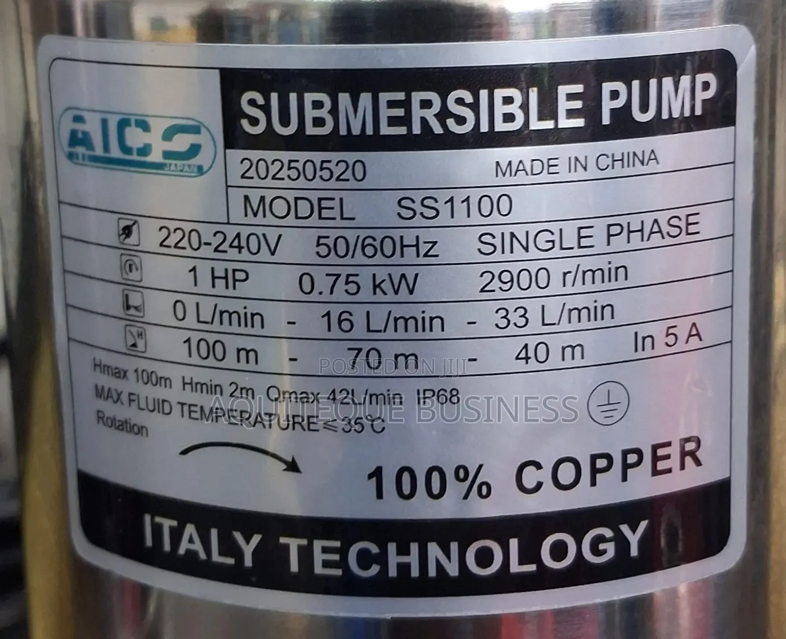 Submersible Pump 1hp Head 100m