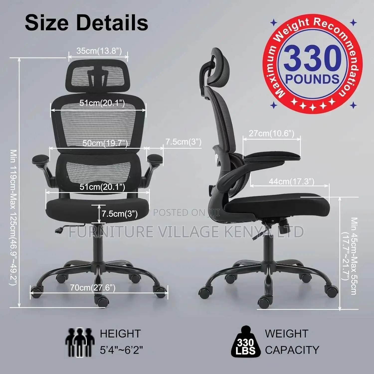 Black Comfort Office Seat With Folding Arm Supports