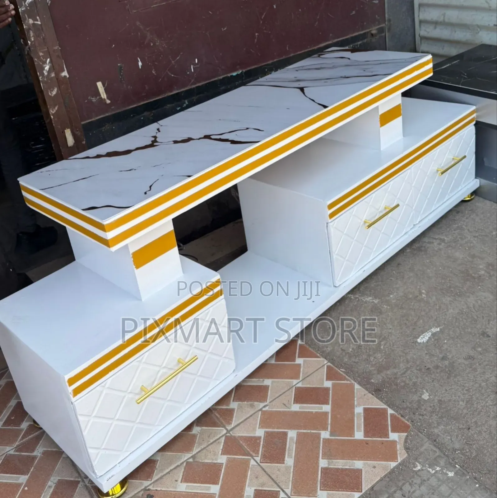 Executive Modern Tv Stand With Marble Finish Storage