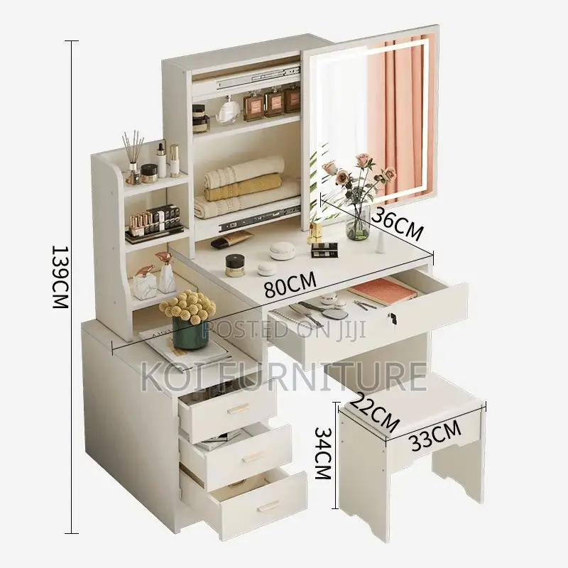 Dressers; White Elegant Vanity Dressing Room Vanity Set