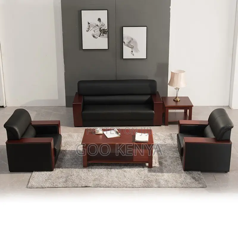 Office Sofa; Premium Leather 5 Seater Office Sofa Set for Waiting Room