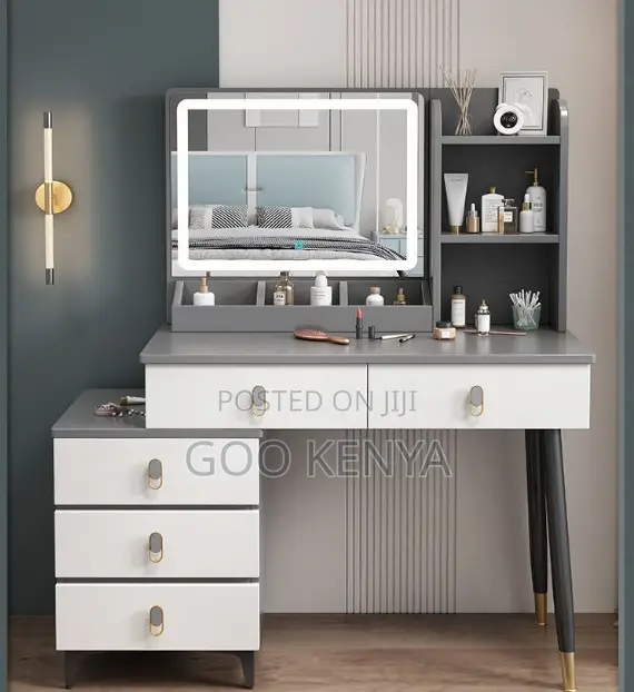 Home Dressing Table Set; Elegant Bedroom Vanity Desk With Led Mirror