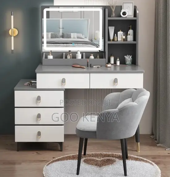 Home Dressing Table Set; Elegant Bedroom Vanity Desk With Led Mirror