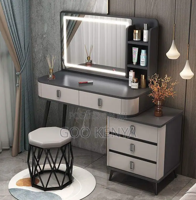 Home Dressing Table Set; Elegant Bedroom Vanity Desk With Led Mirror