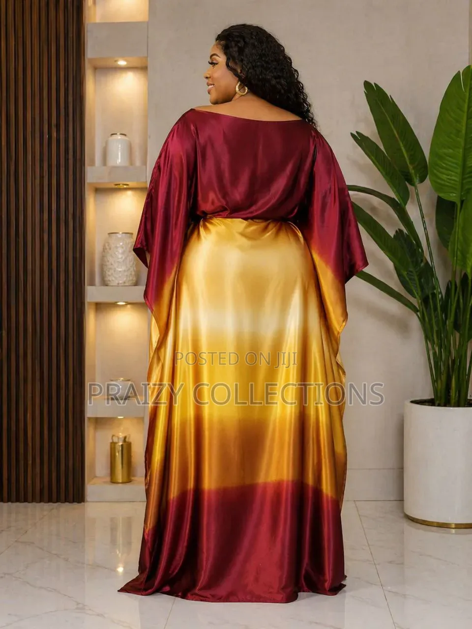 Elegant One-Shoulder Flowing Heavy Satin Ombre Kaftan Maxi Dress