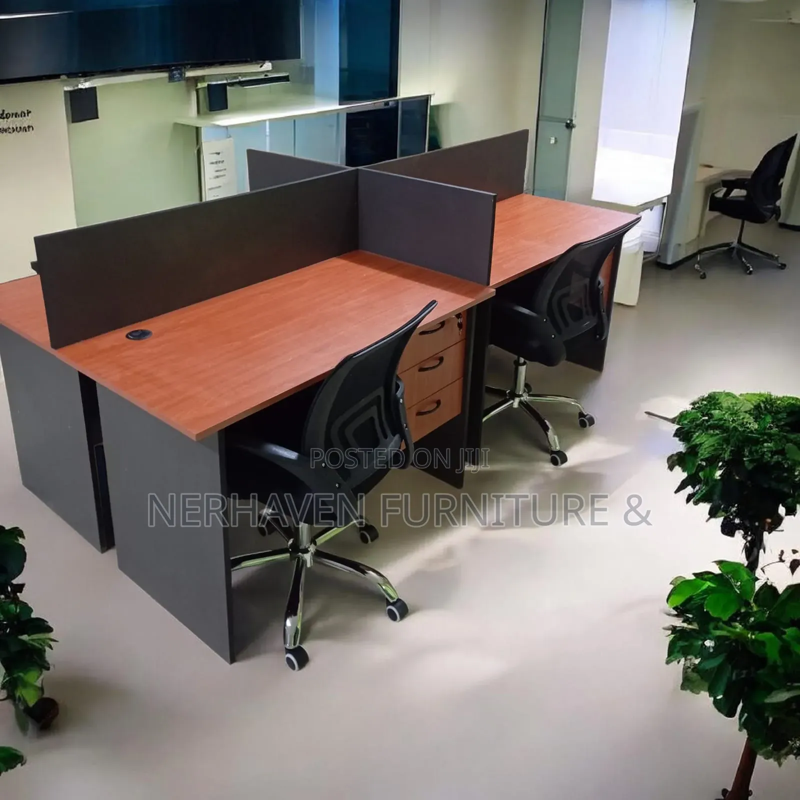 4 Way Workstation With Chairs – Modern Office Desk Set for Teams