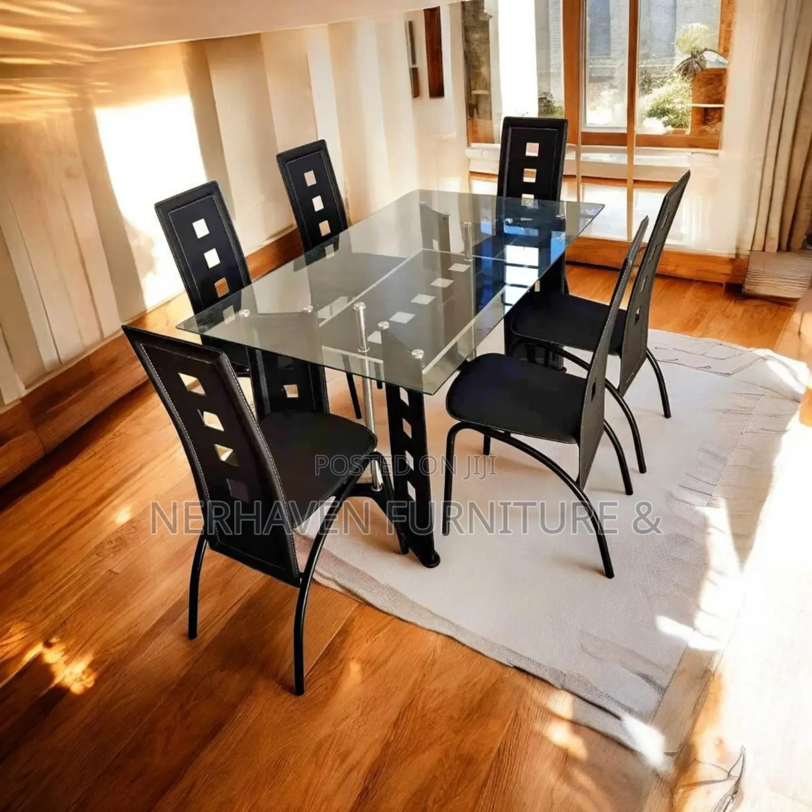 6-Seater Glass Dining Set – Modern Elegant Dining Table and Chairs