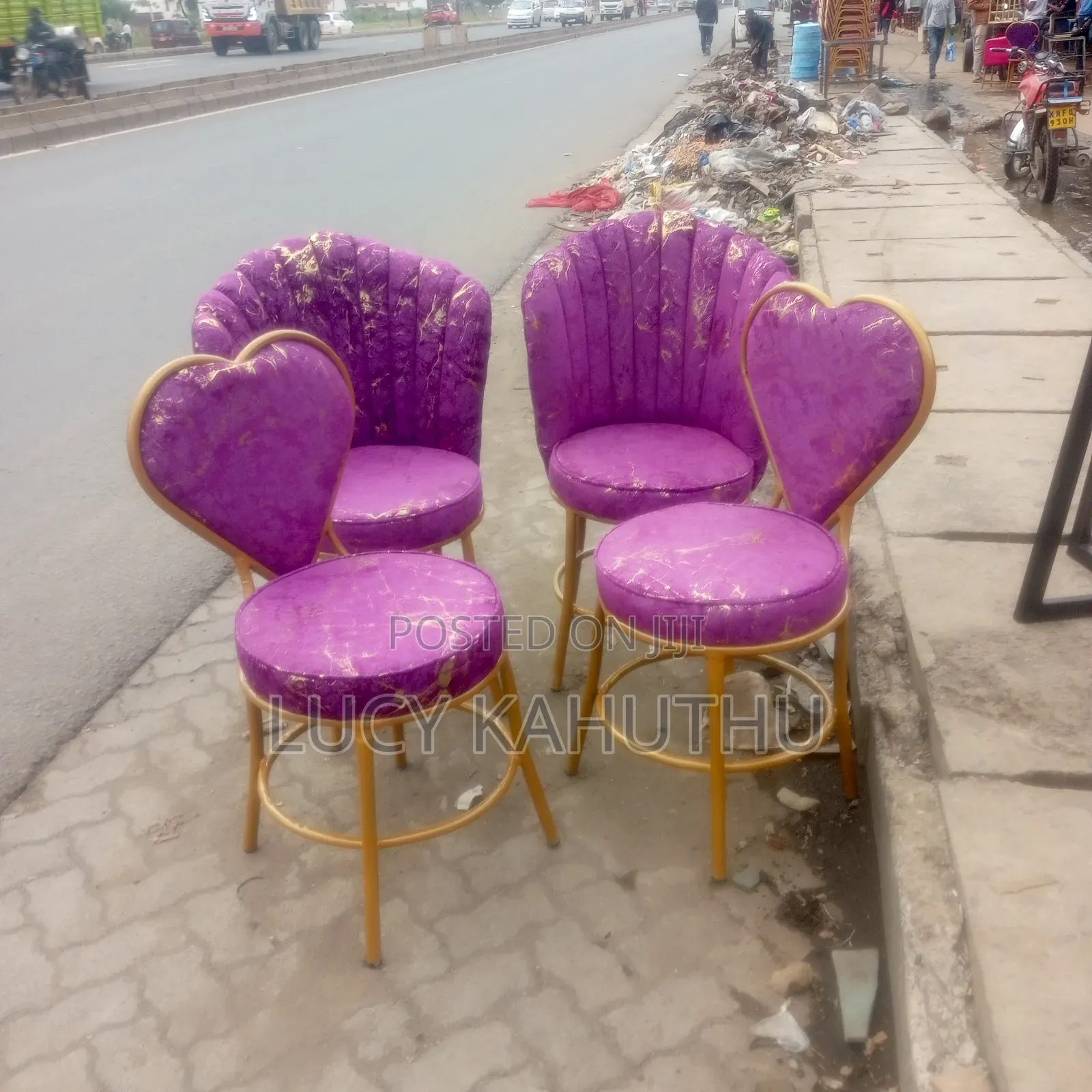 Purple Love and Butterfly Chairs With Gold and Purple Fabric