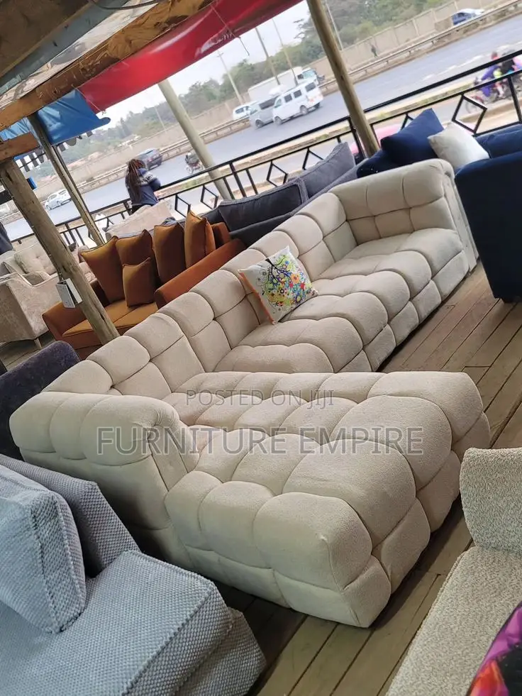 Cream Bubble Seat L- Shaped Sofa
