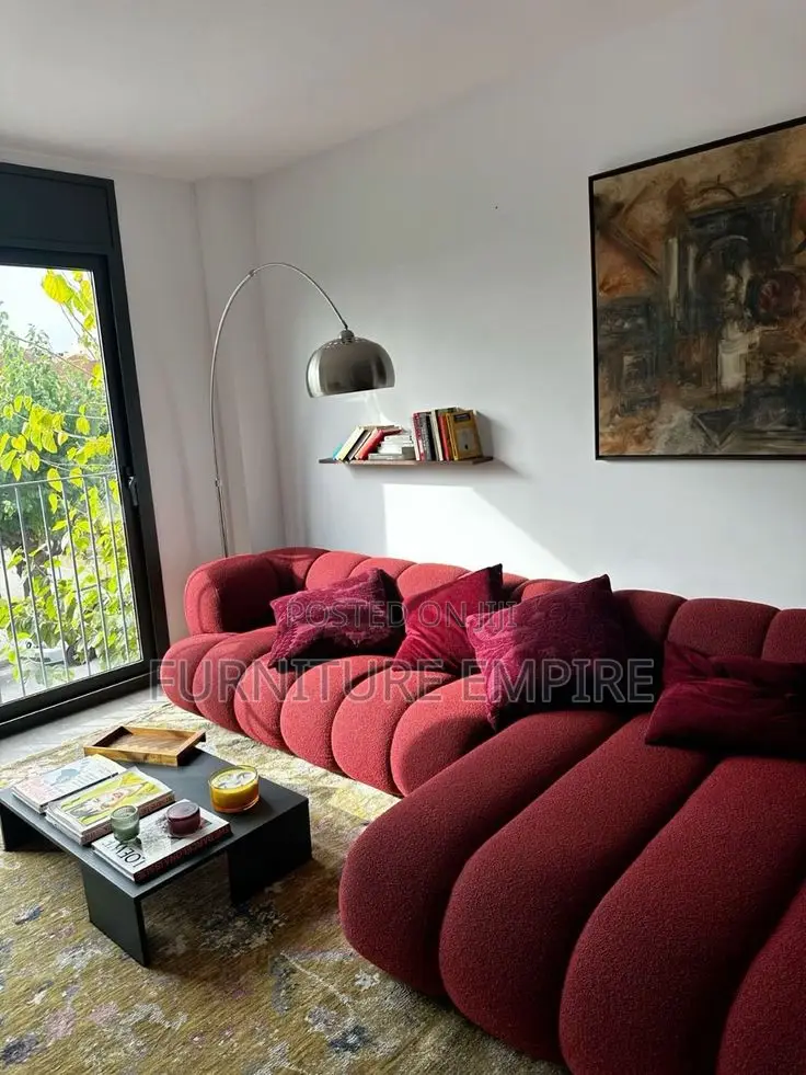 Red Velvet L- Shaped Sofa