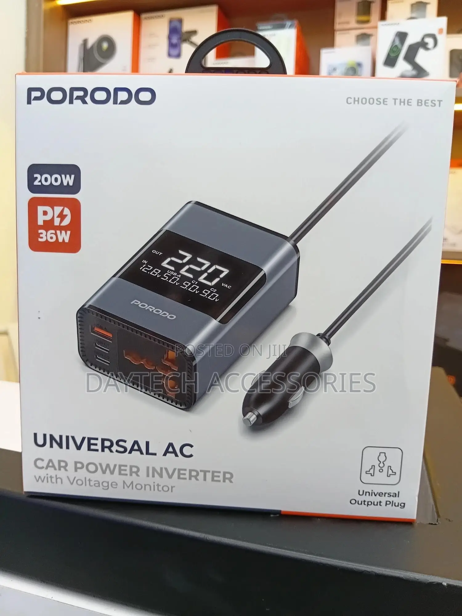 Porodo Universal Ac Car Power Inverter (Model Pdfwch067gy).