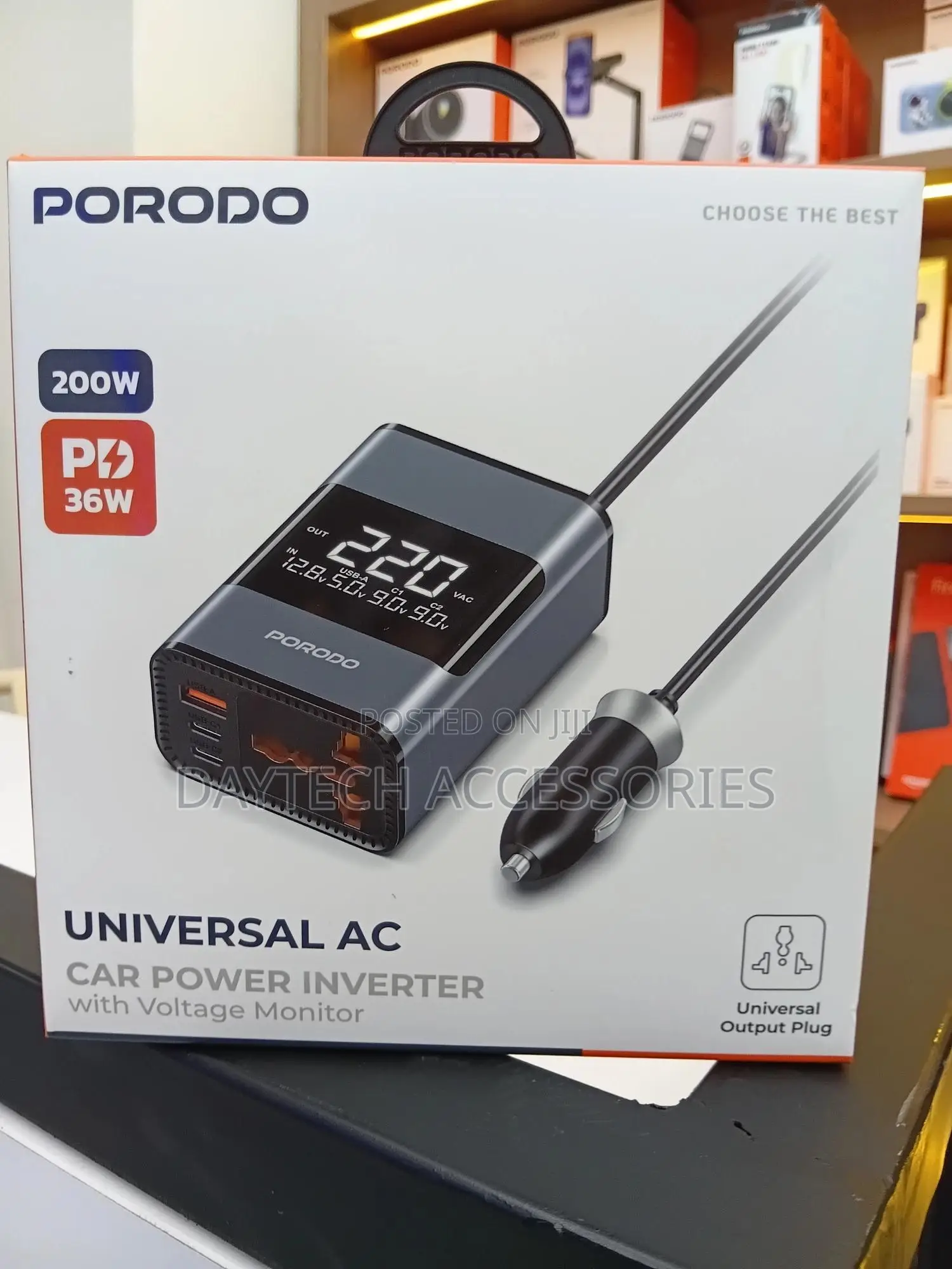 Porodo Universal Ac Car Power Inverter (Model Pdfwch067gy).