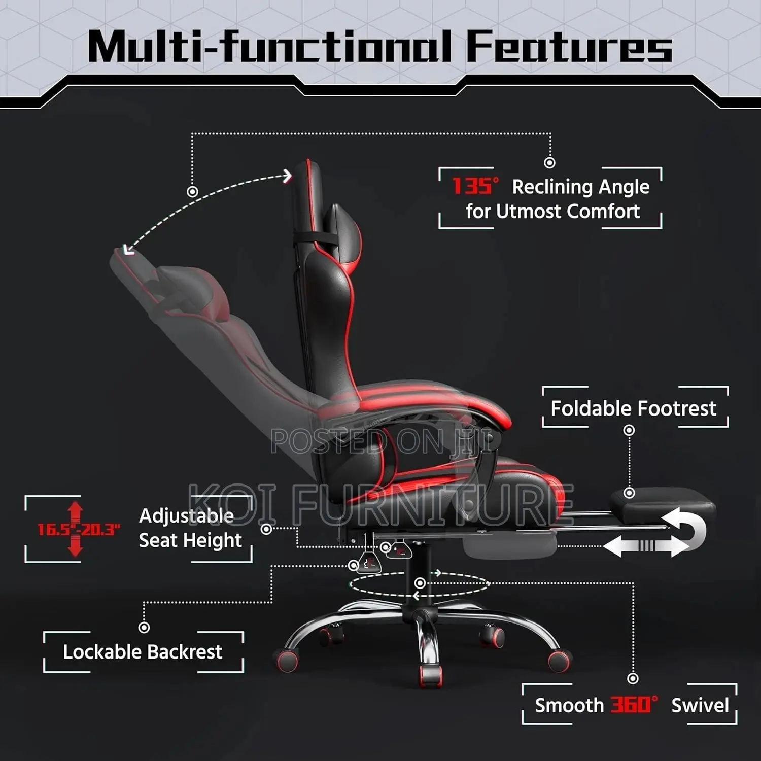 Office Chairs; Ergonomic Gaming Chair With Lumbar Support