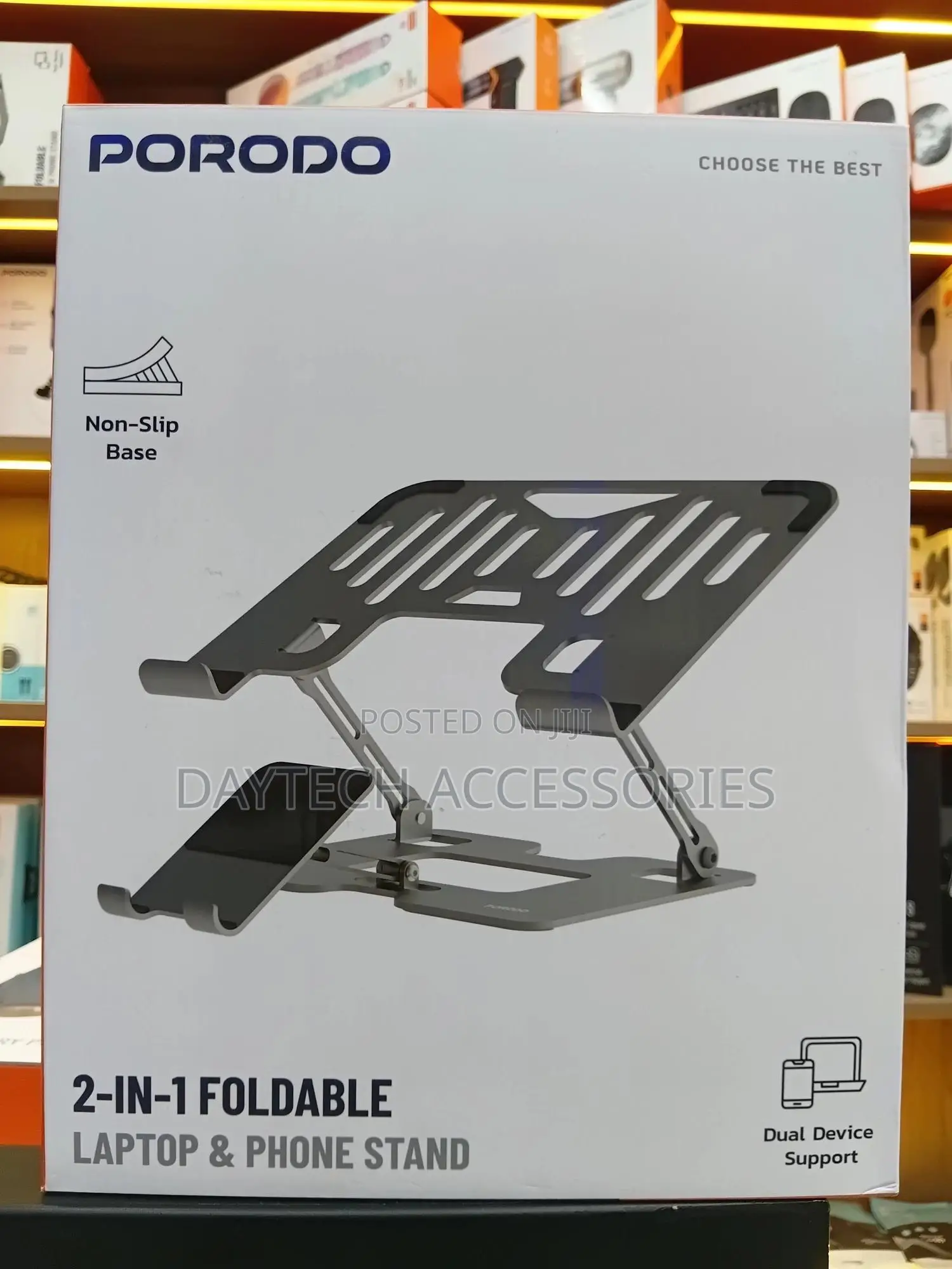 This Is a Porodo 2-in-1 Foldable Laptop Phone Stand.