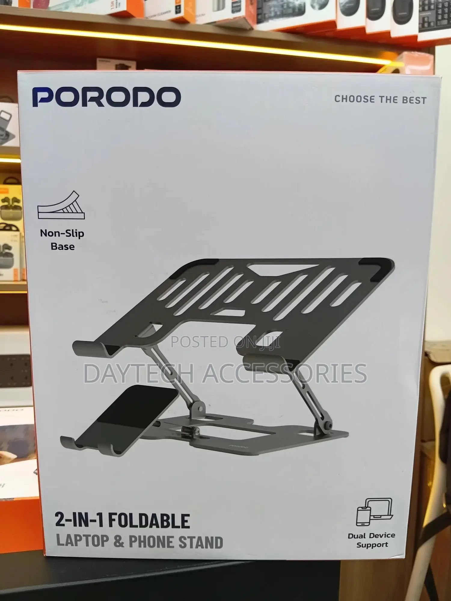 Porodo Smart Folding Multi-Device Laptop Stand With Phone Stand.