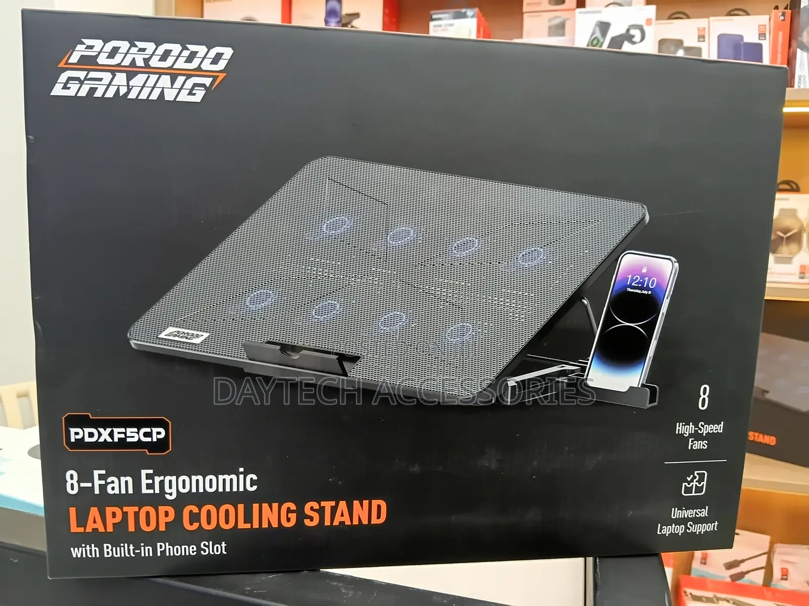 Porodo Gaming 8-Fan Laptop Cooling Pad With Built-in Phone Slot,