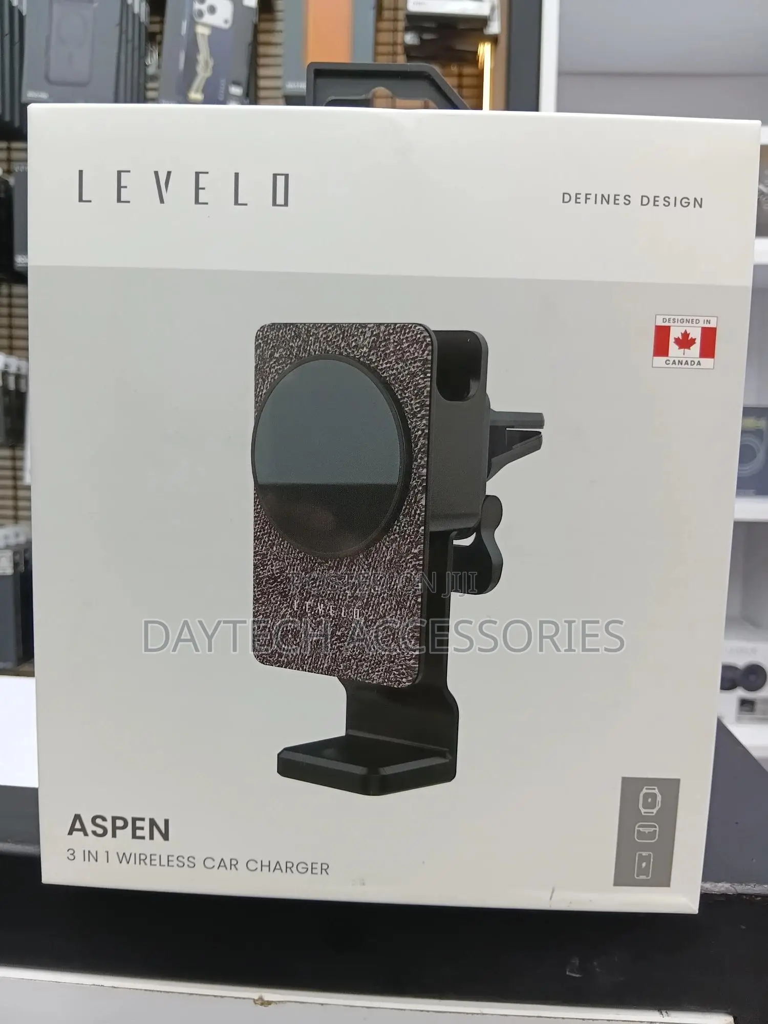 Wireless Car Charger - Levelo Aspen 3-in-1 Dual Mount Holder - Black