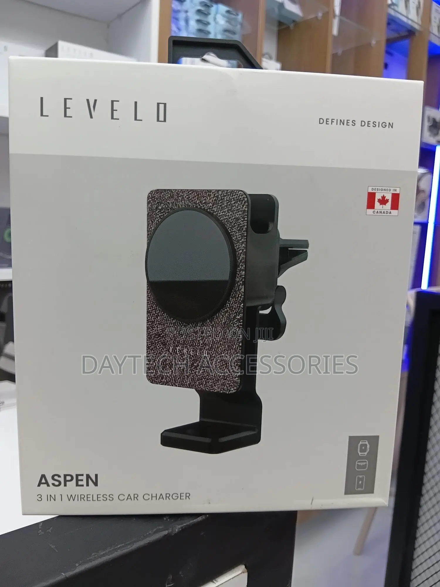 Wireless Car Charger - Levelo Aspen 3-in-1 Dual Mount Holder - Black