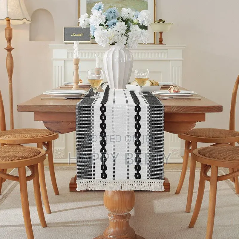 *Modern Simple Tassel Cotton Linen Table Runner*