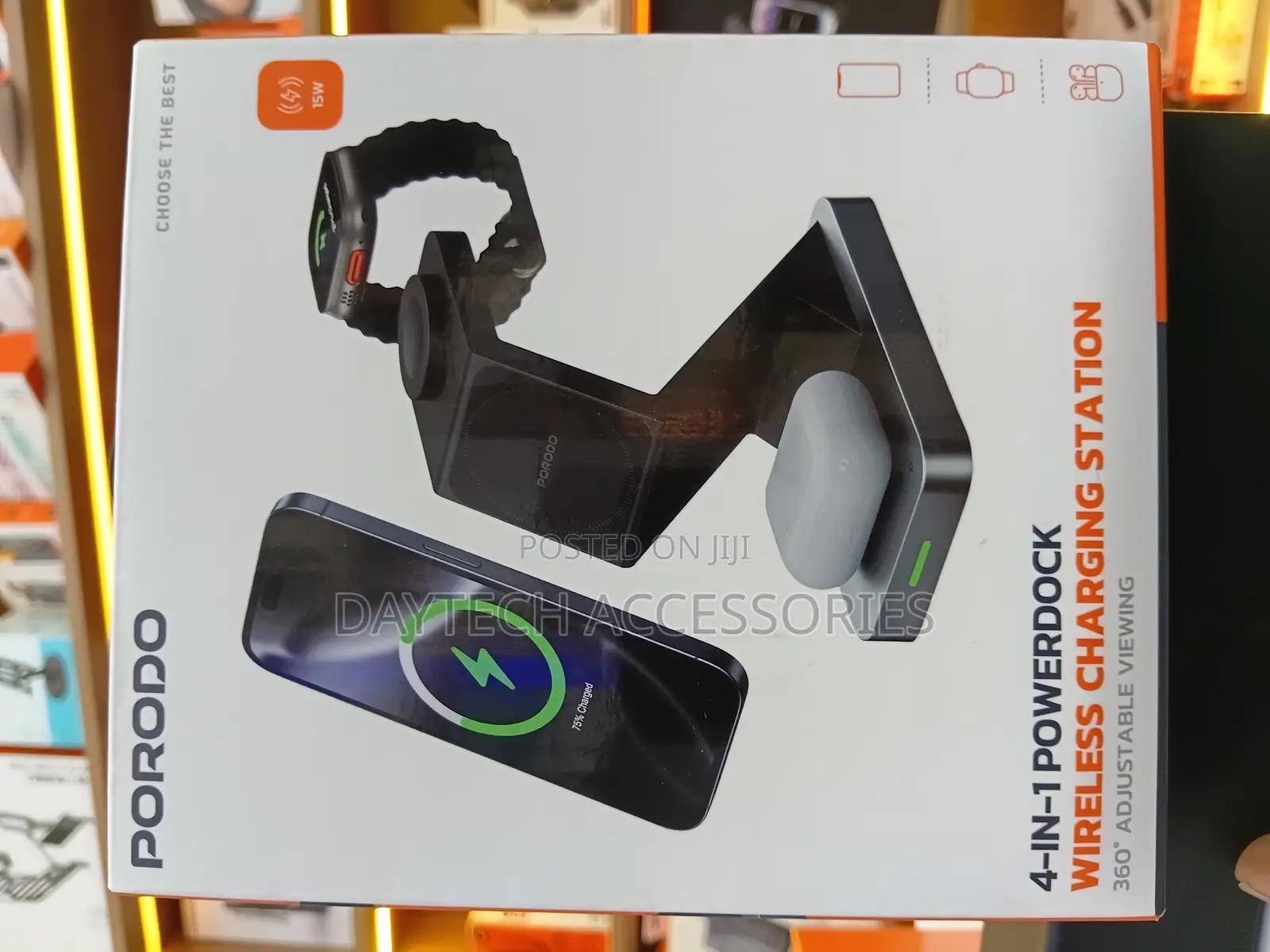 The Porodo 4-in-1 Powerdock Wireless Charging Station - Black