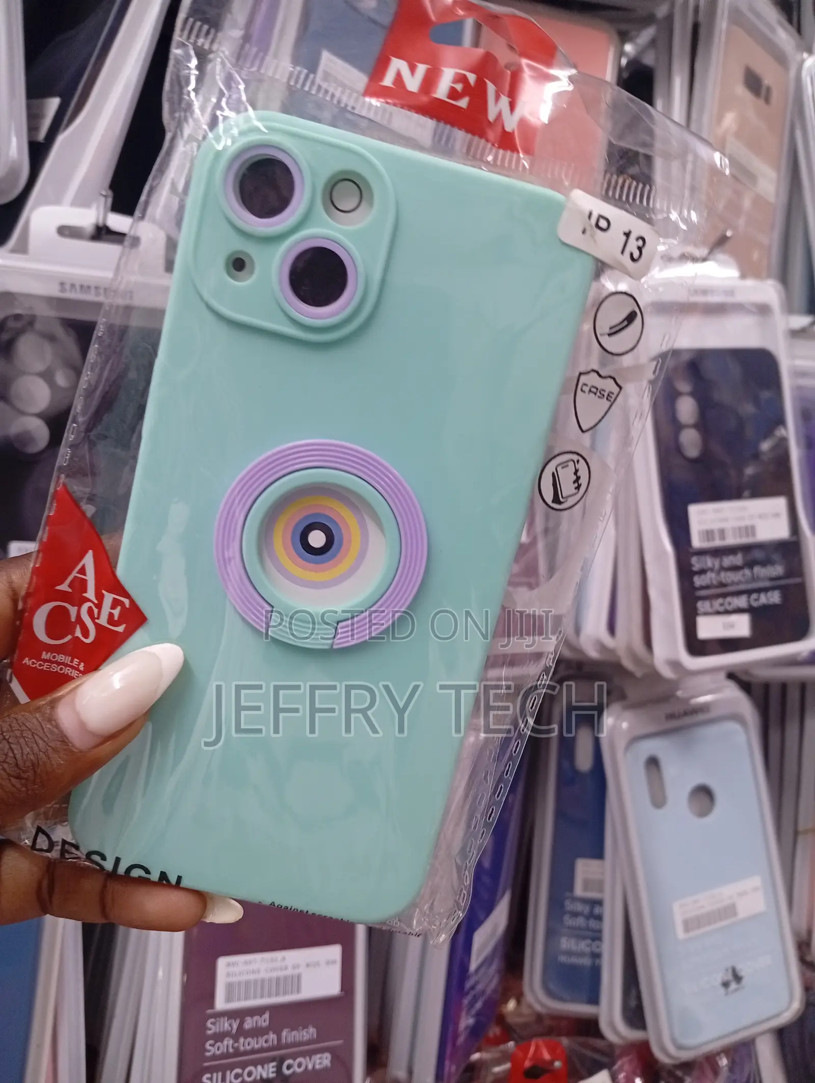 Light Green Silicone Case With a Built-in Ring Stand and Camera Lens P