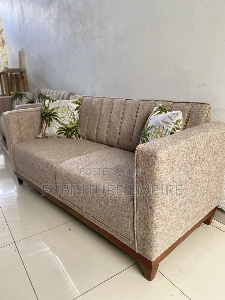 Beige 3 Seater With Wooden Base