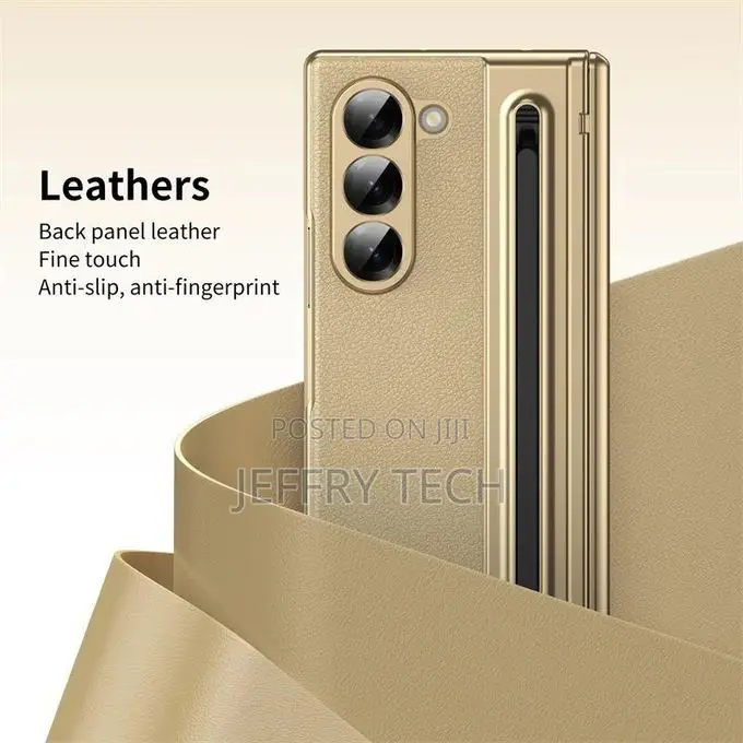 Samsung Galaxy Z Fold 5 Leather Case. Gold