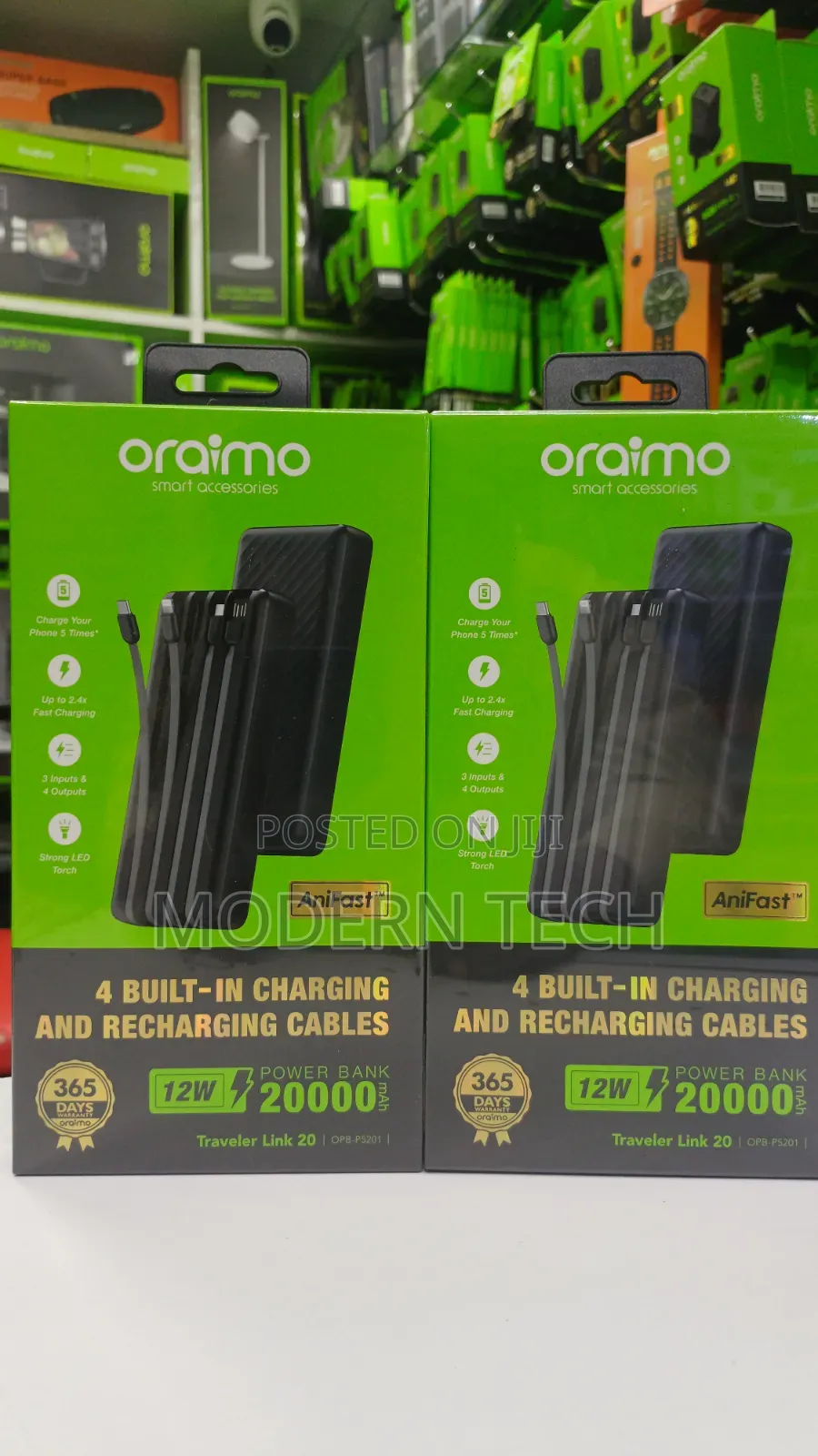 Oraimo Traveler Link 20 20000mah 12w Power Bank With Cables