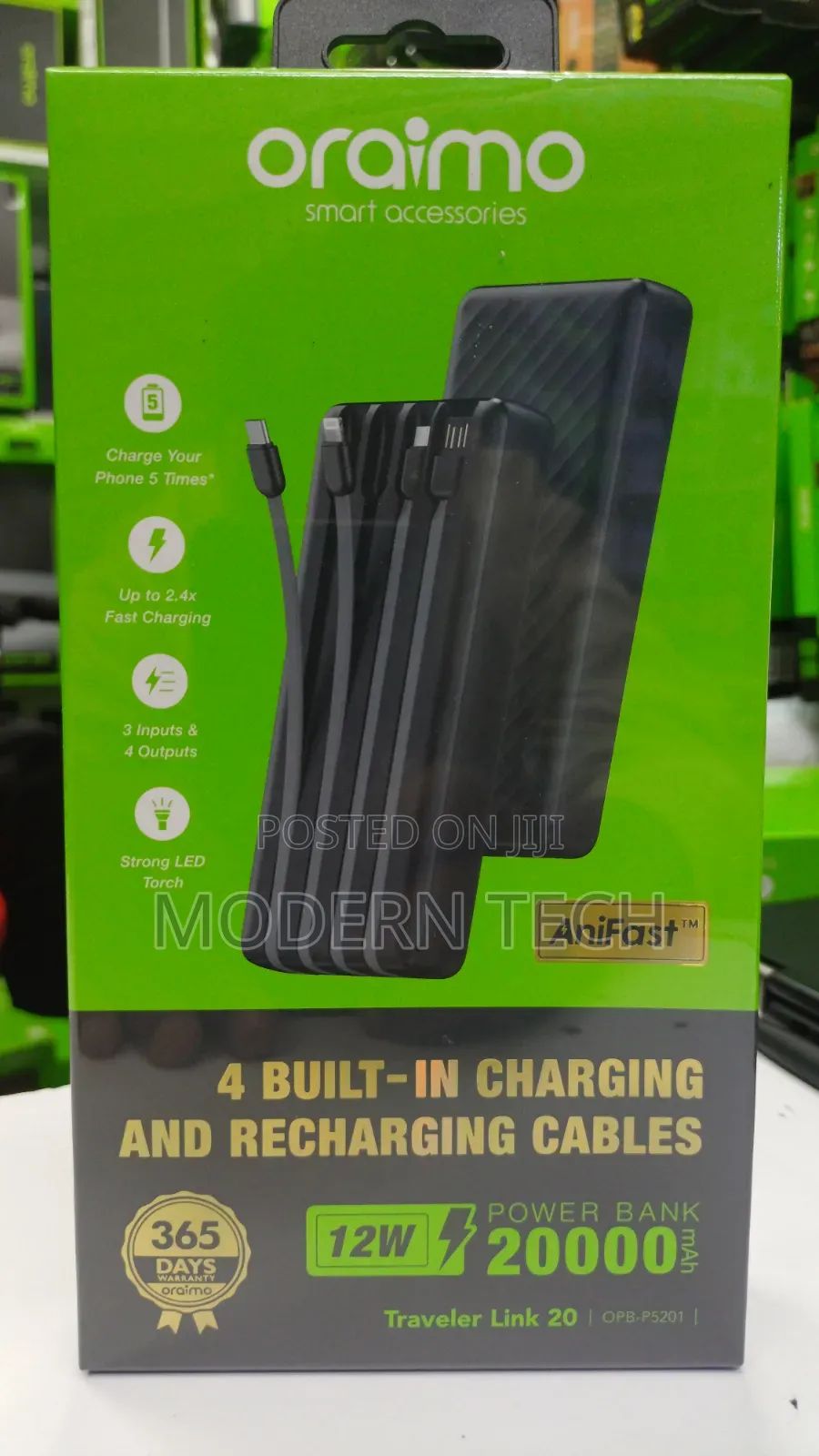 Oraimo Traveler Link 20 20000mah 12w Power Bank With Cables