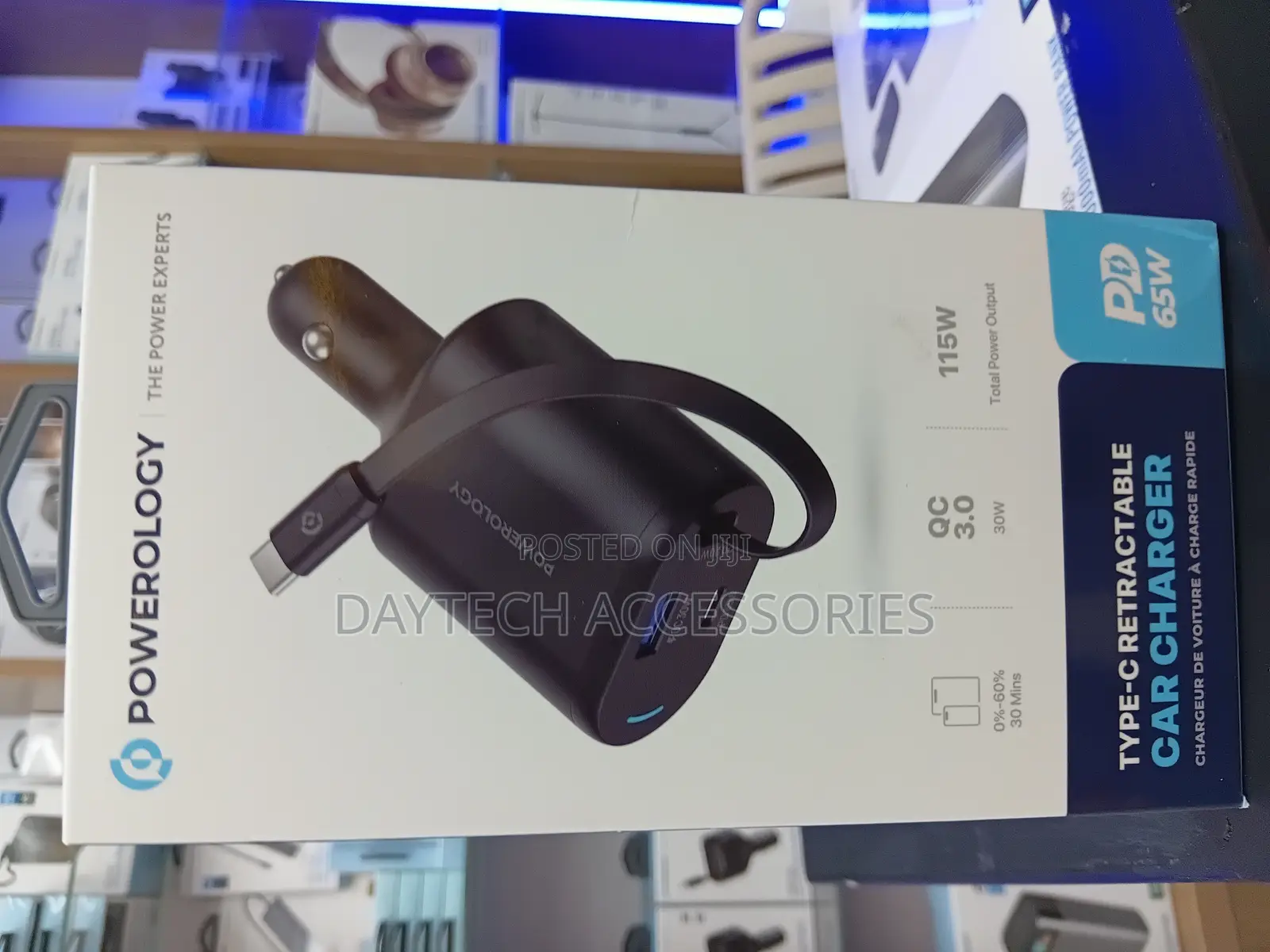 Powerology Type-C Retractable Car Charger 115w Total Power Output