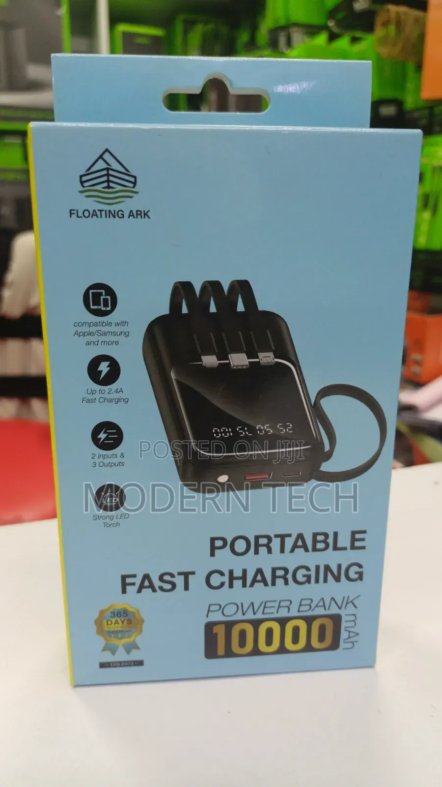 Floating Ark Power Bank 10000mah With 3 Built-in Cables