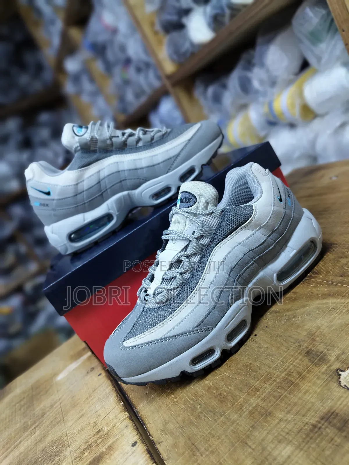 Air Max 95 Retro Logo Grey Aqua Blue Sneakers