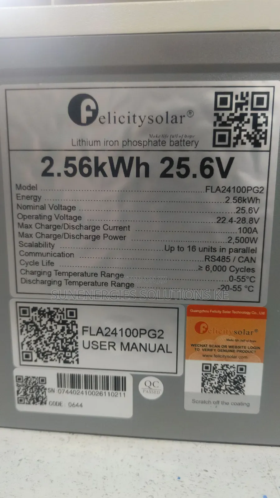 2.56kw 25.6v Felecity Lithium Battery