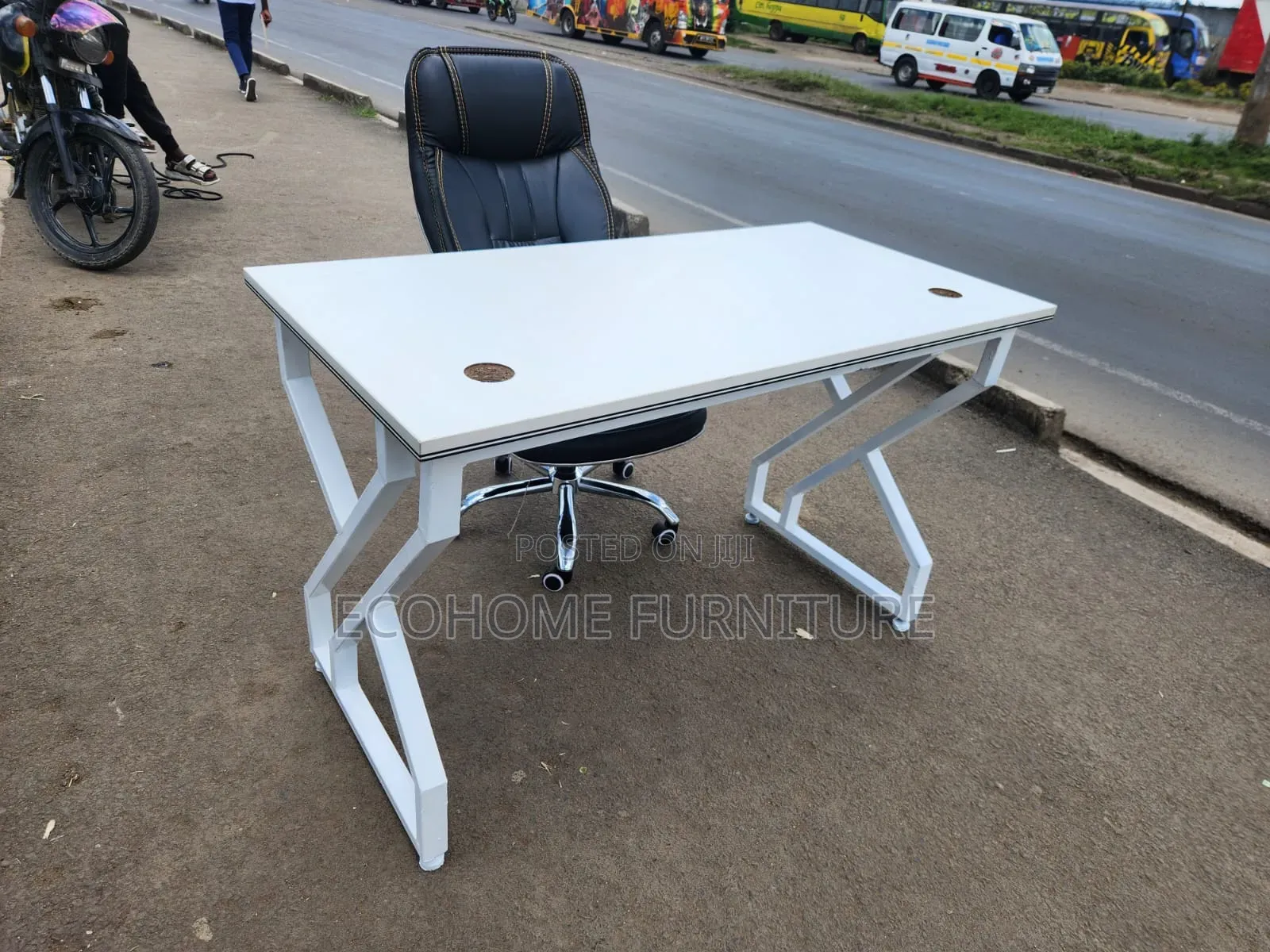 Study Desk and High Back Leather Chair