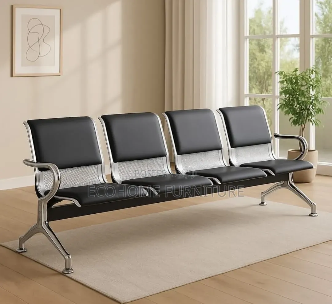 Waiting Chair ; 4 Seater Visitors Chair With Padded Cushions Seat